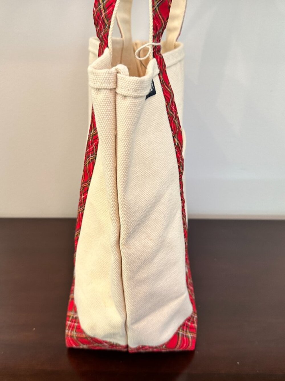 VTG Lands End Red Cream Classic Canvas Boat Tote Medium 16x12 - Picture 5 of 13
